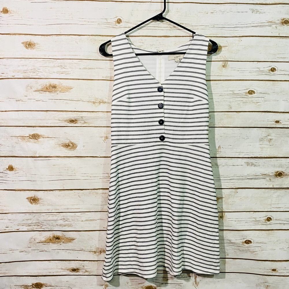 LOFT Women's Black & White Striped V -Neck Sleeveless A-line Mini Dressβ Size 4